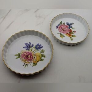 Royal Worcester England Pershore Floral Peony Fruit   Pie Dish Plate Vintage